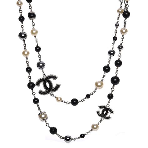 chanel black and white flower necklace|Chanel long necklaces for sale.